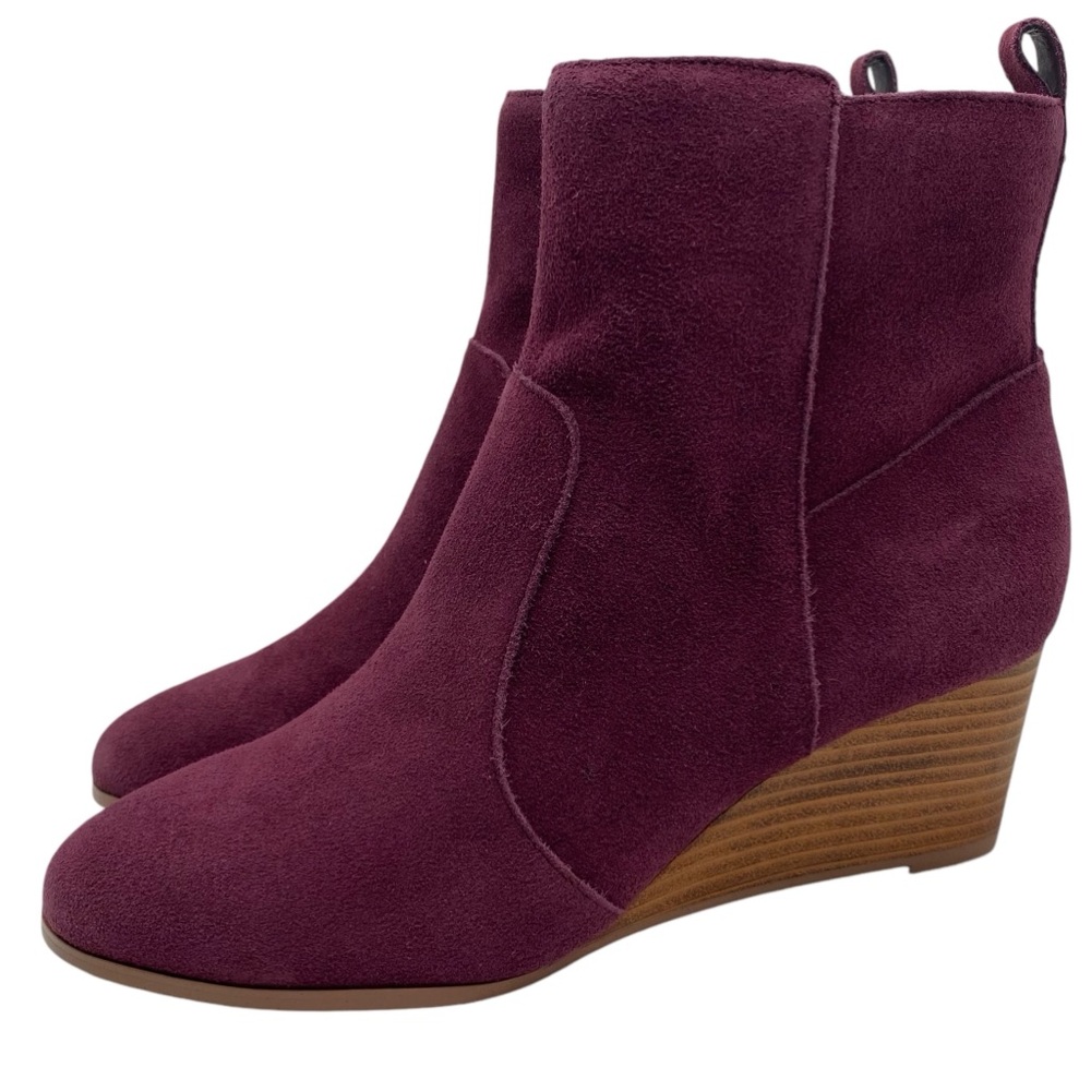 Suede Booties Sz 8.5 Jayjay Violet & Red Burgundy Ankle Wedge Leather Colorful